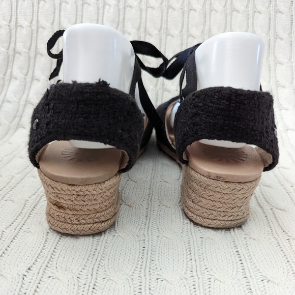 Ugg Delmar Espridrille Wedge Sandals 9 Black  1003496 Wedges Tie Sandal - Picture 5 of 12